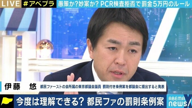 PCR検査拒否で5万円以下の罰金案に賛否も都民ファースト伊藤都議「“罰則付き”をタブーにしてはならない」 1枚目