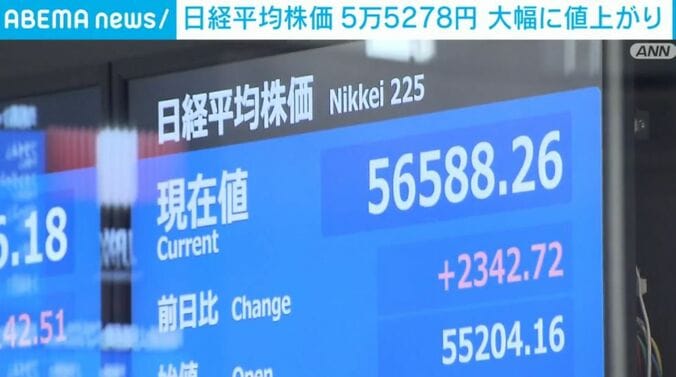 値上がりした日経平均株価