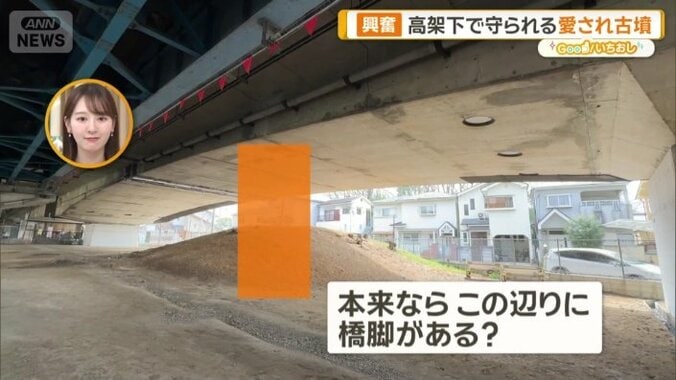 古墳を避けるようにアーチ型に