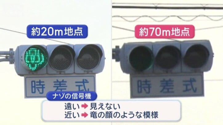 遠いと見えなくなり、近づくと竜の顔のような模様が浮かぶ