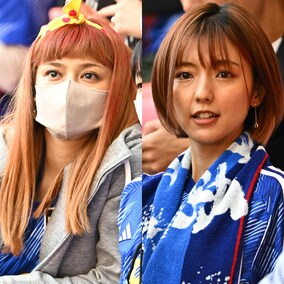 平愛梨、長友佑都とお揃いヘアカラーでスタンドから熱視線！柴崎岳の妻・真野恵里菜の姿も