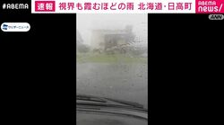 視界も霞むほどの雨 北海道・日高町