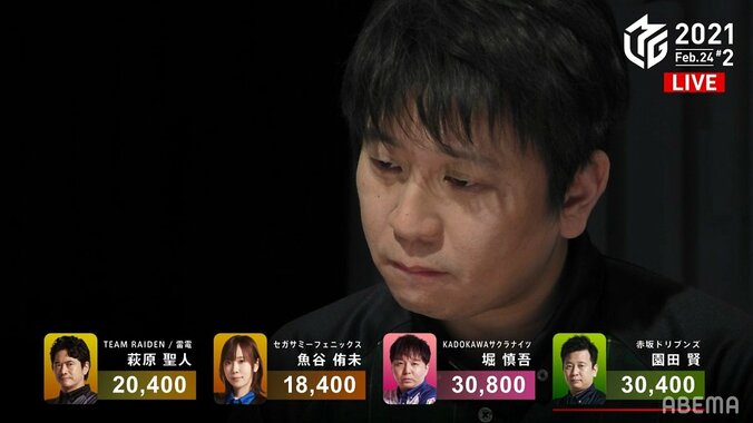 “魔法の鳴き”でまさかの結末 園田賢、トップを逃がすチーに苦悶「あれは鳴くんです！」／麻雀・Mリーグ 1枚目