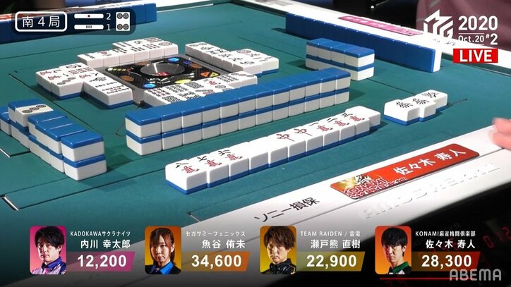 佐々木寿人の“魔力”が暴走 前回ラス吹き飛ばす快勝「気持ちよかった」/麻雀・Mリーグ