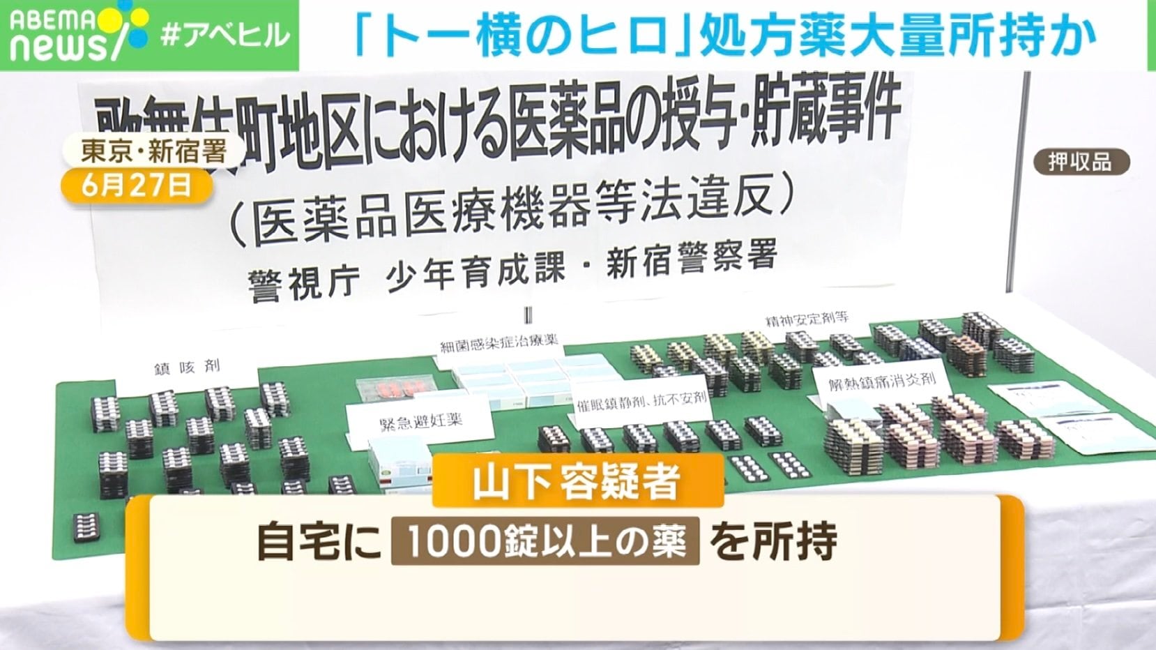 逮捕された「トー横のヒロ」 自宅に1000錠以上の処方薬所持か（ABEMA TIMES）｜ｄメニューニュース（NTTドコモ）