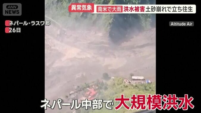 ネパール中部のラスワ郡で発生した大規模な洪水被害