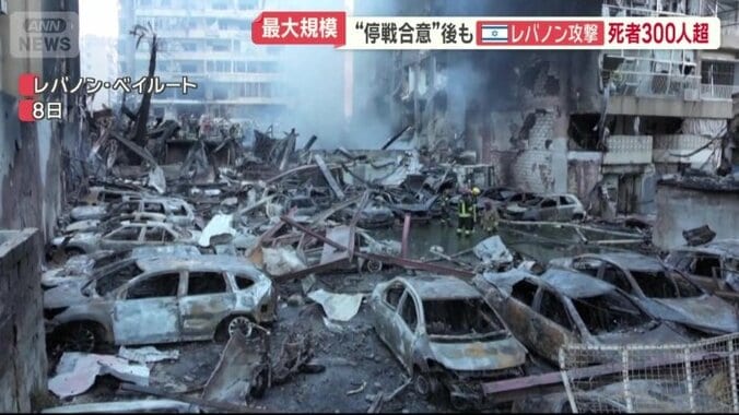 燃え上がり黒焦げになった何台もの車