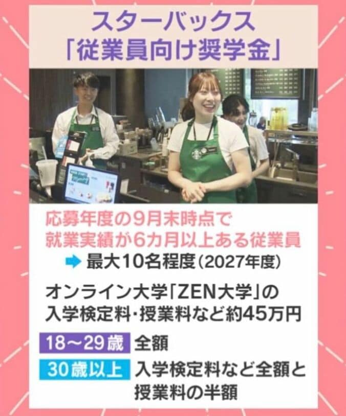 スターバックス「従業員向け奨学金」