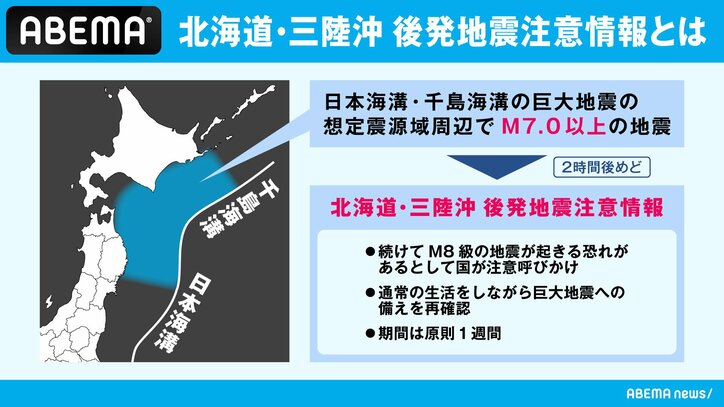 北海道・三陸沖後発地震注意情報
