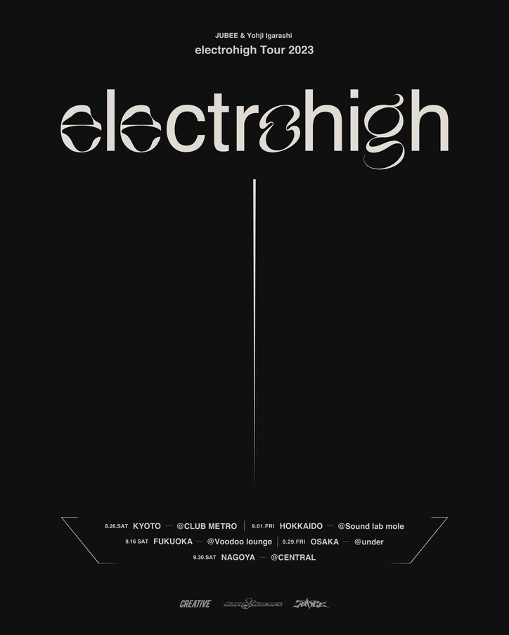 ラッパーJUBEE(CreativeDrugStore / AFJB / Rave Racers)とプロデューサーYohji IgarashiによるコラボレーションEP『electrohigh』がデジタルリリース。