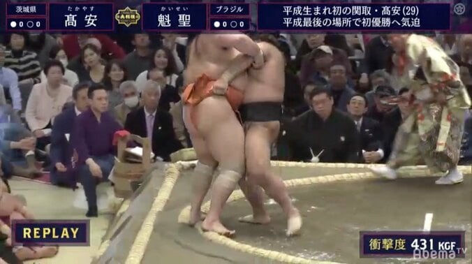 高安、悲願の初優勝へ白星スタート　引退の元横綱・稀勢の里に捧ぐ 1枚目