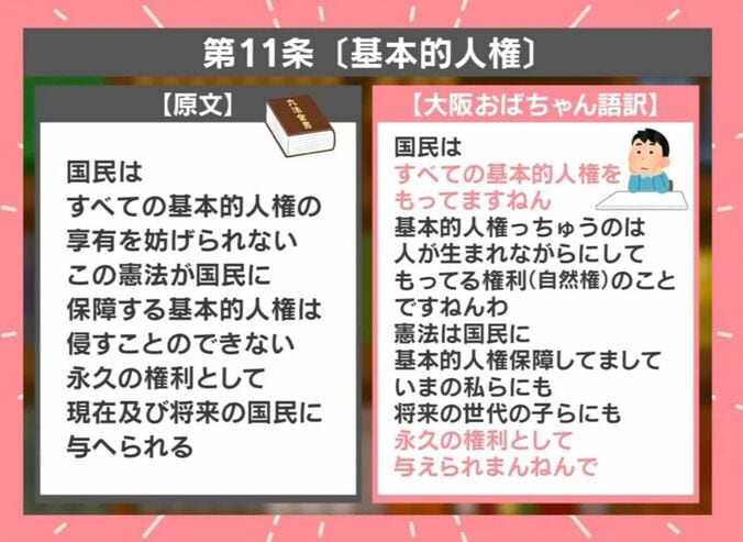 憲法第11条 大阪おばちゃん語訳