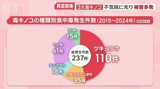 毒キノコの種類別食中毒発生件数