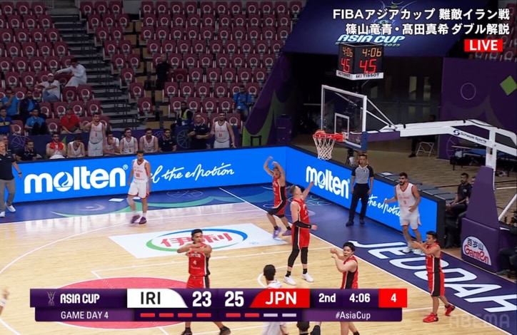 敵のトラベリングを主張する日本の選手たち