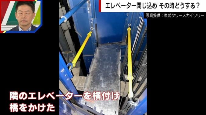 隣のエレベーターを横付け 橋をかけた