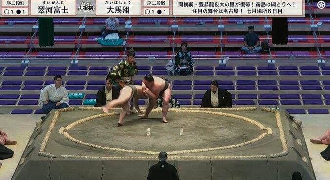 「ドスっ!」力士の“まわし蹴り”が行司を直撃するハプニング “鋭すぎる技”が生んだ珍事 腹部を押さえる仕草に「大丈夫?」 2枚目