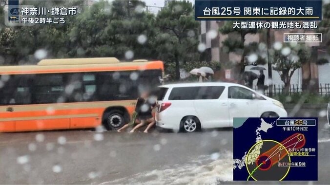 車を押して移動させる人