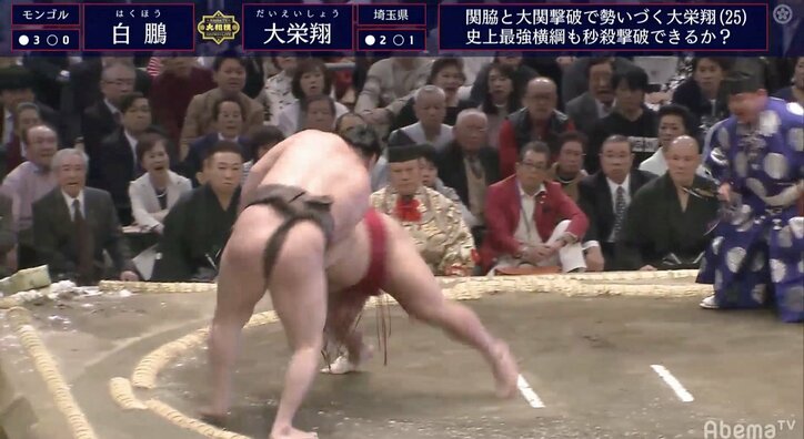 溜席まで“吹っ飛んだ”白鵬　観客に支えられるも、大栄翔を叩き込みで下してがっちり4連勝