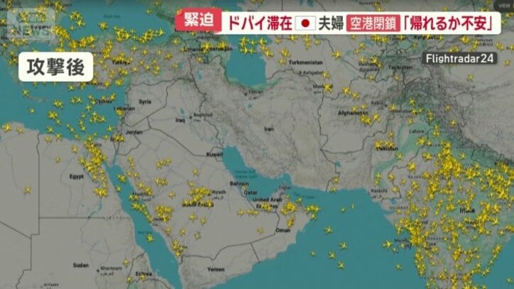 世界の航空機の位置情報が分かるレーダー映像