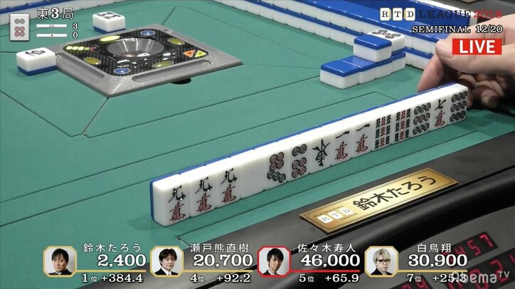 発生確率0.0018％　鈴木たろうが伝説の役満「清老頭」を生放送中に達成！実況席も騒然