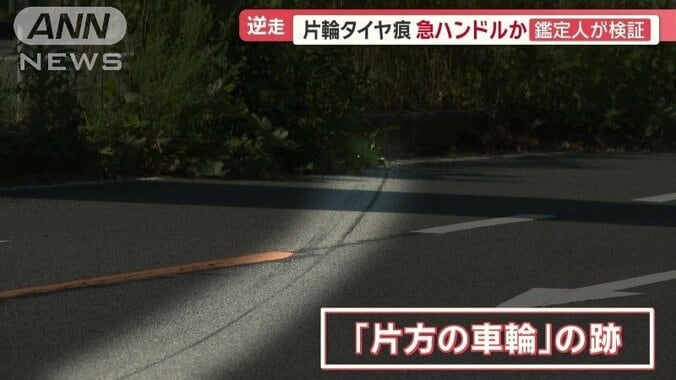 片方の車輪の跡のみ