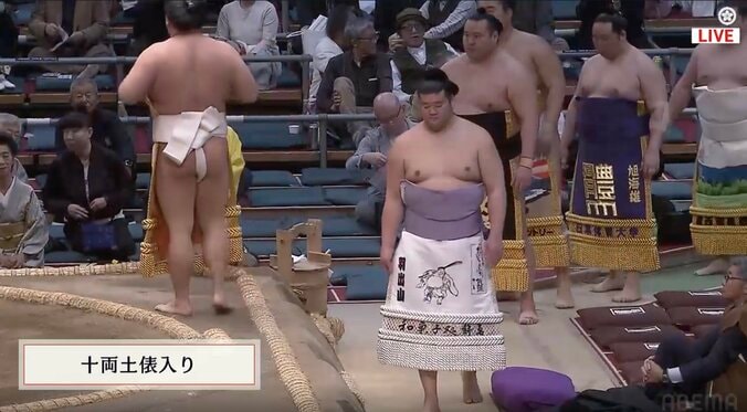 十両力士の「まわしの絵は何？？」　これなら今日も「だいじょぶだぁ」土俵入りで熱視線→白星飾る 2枚目