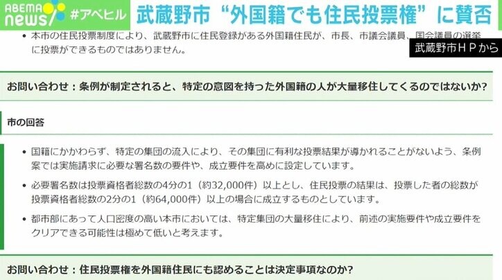 “外国籍の住民も可”武蔵野市の住民投票条例案に賛否 法的拘束力はない一方で“納得感”の問題も