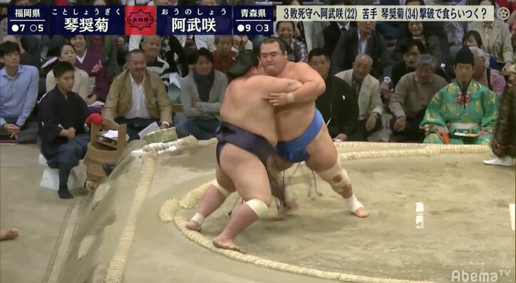 琴奨菊、 “あわや電車道”からの大逆襲で3場所ぶりの勝ち越し　“強烈ガブ”で阿武咲を極め出し