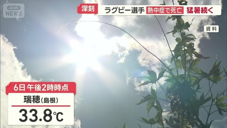 6日午後2時時点の島根・瑞穂は33.8℃
