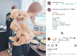 渡辺美奈代の“ぬいぐるみ”のような愛犬を抱く姿に「美奈代さんもワンちゃんもカワイイ」と反響
