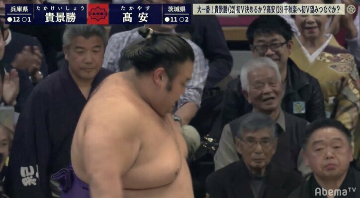土俵下の千賀ノ浦親方、「行け！」と心の叫び　まさかの結末に貴景勝を見つめて口を真一文字
