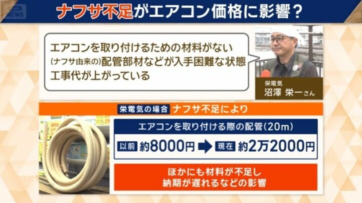 「エアコンを取り付けるための材料がない」