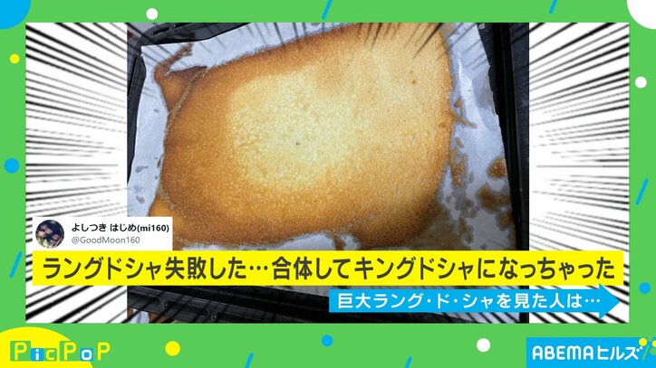 「なんて高カロリーな1枚!!」20個作ったはずの焼き菓子がまさかの合体… 衝撃の失敗作に「大きいお菓子は夢が」と反響