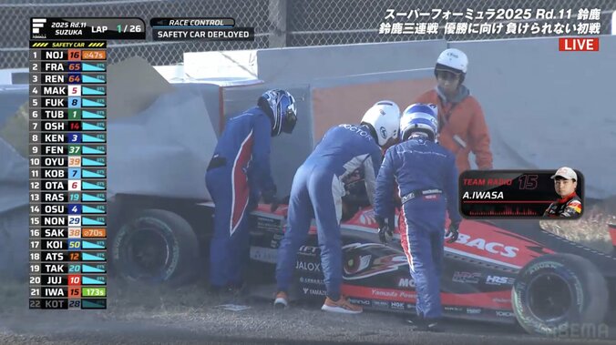 鈴鹿騒然！予選PPの岩佐歩夢がいきなりクラッシュ “逆転王座”最右翼に1周目で悲劇、首を振り悔しさ滲ませる 2枚目