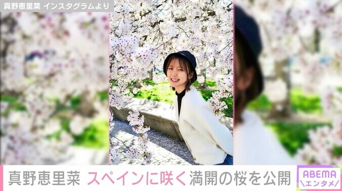 スペイン在住の真野恵里菜、夫・柴崎岳撮影のお花見ショット公開「桜の妖精かと思った」とファン絶賛 1枚目