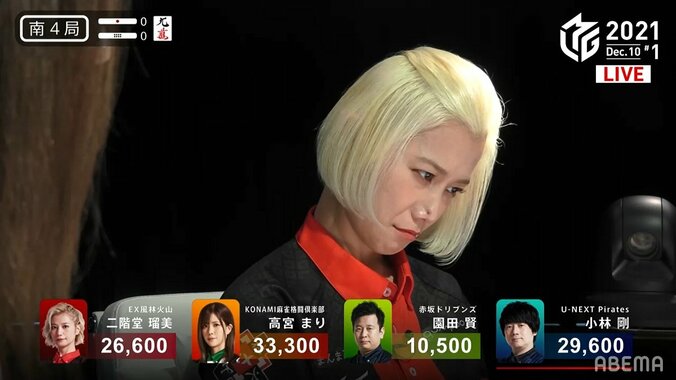 私は勝ちたい！二階堂瑠美、グッと鳴きを堪えて勝負リーチ 勇ましさに実況席も「すごいすごい！」／麻雀・Mリーグ 1枚目