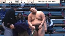 「様子がおかしい」土俵下に転落した力士、勝ち越し決めるも心配の声 土俵下で呼出も心配顔