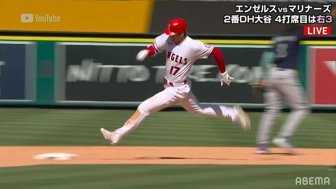 大谷翔平、大きなストライドで2試合連続のスリーベース！「この体格でこのスピード！」と岩本氏も惚れ惚れ 1枚目