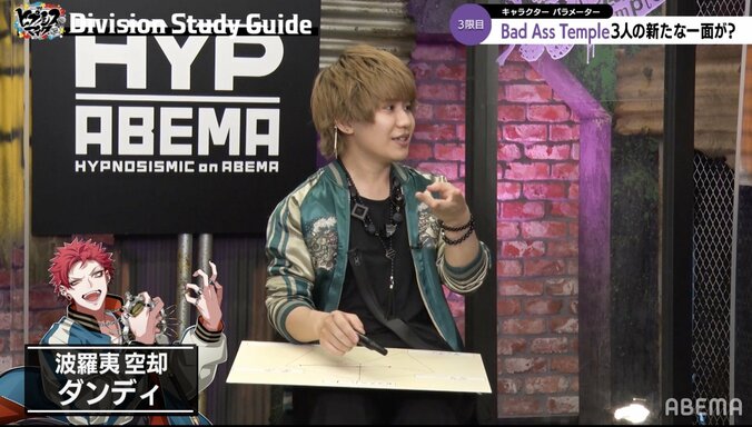 ダミヘを駆使した囁きキャラクターボイス披露に視聴者も大興奮 各ディビジョン＆キャラクターを紐解くレギュラー番組 ABEMAオリジナルシリーズ『ヒプノシスマイク Division Study Guide #2』 3枚目