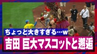 【映像】吉田正尚、恐る恐る…巨大キャラに遭遇した衝撃シーン