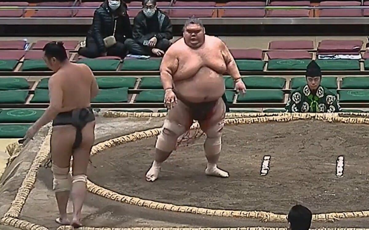 一体、どうした？ 力士が後ずさって自ら土俵の外へ… 勝った力士も驚い