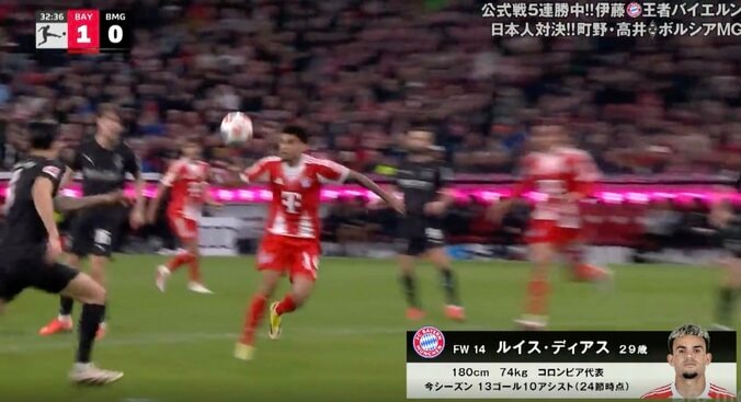 どうなってんだよ！ ファンドン引きの“異次元ダイレクトボレー弾”「エグすぎる」「それダイレクトかよ」バイエルンのコロンビア代表FWが“技アリ強烈シュート”炸裂 5枚目