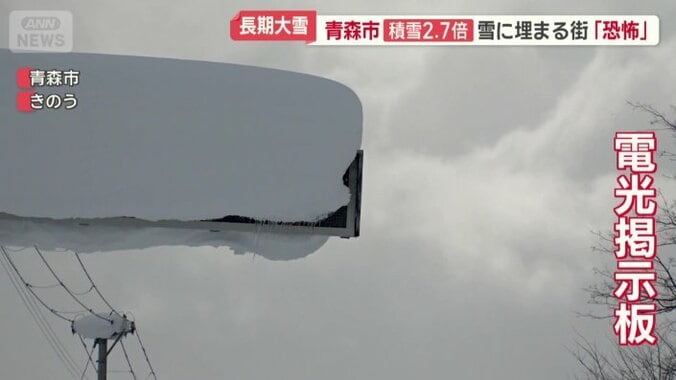 雪で覆われた電光掲示板