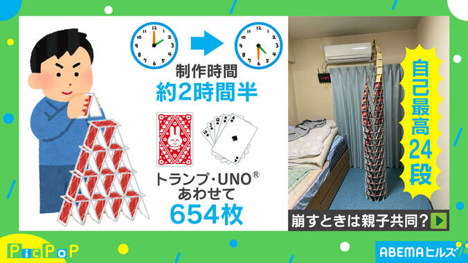 654枚24段！  “トランプタワー”がネットで話題 制作者「形は試行錯誤した」 1枚目