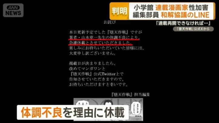 「体調不良」を理由に休載