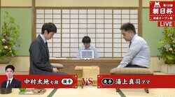 タイトル1期・中村太地七段、アマの強豪・湯上真司アマと対局中／将棋・朝日杯将棋オープン戦