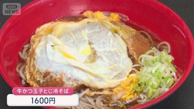 肉厚の牛カツをのせた冷やしそば