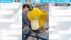 職人技！巨大コダックのぬいぐるみを“真剣な眼差し”で洗濯していく様子に「両手で頭抱えているように見えるw」「専門店だからこその技術！」と反響