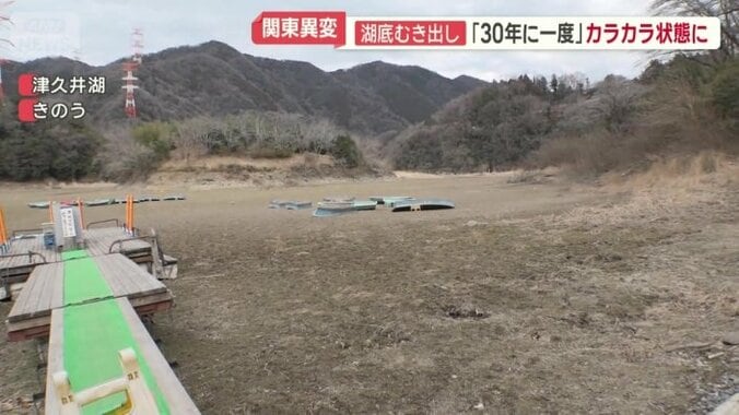 カラカラに干上がりひっくり返ったボート