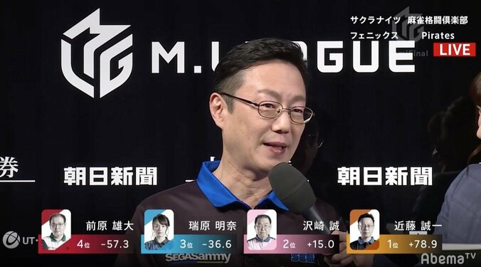 “神の左手”発動　近藤誠一、抜群の選択で会心トップ　解説者も「忘れられない一局」と大絶賛／麻雀・Mリーグ 1枚目